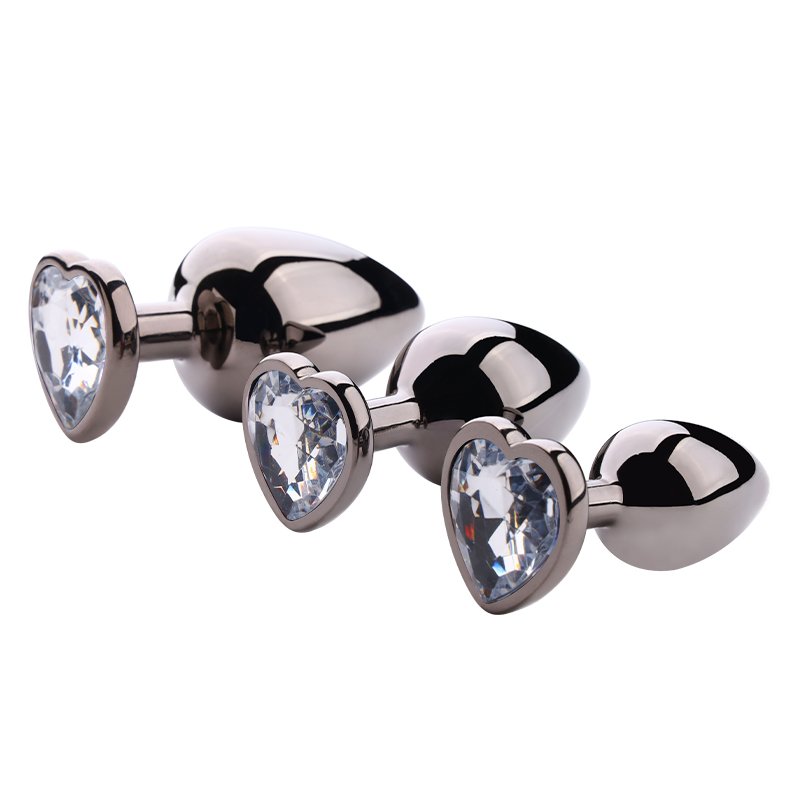 Heart-Shaped Base Jewel Anal Plug Metal Butt Insert Sex Toys for Women Gun-Color Jewel Anal Plug Selling Juguetes Sexuales