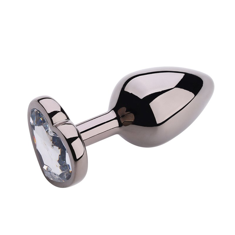 Heart-Shaped Base Jewel Anal Plug Metal Butt Insert Sex Toys for Women Gun-Color Jewel Anal Plug Selling Juguetes Sexuales