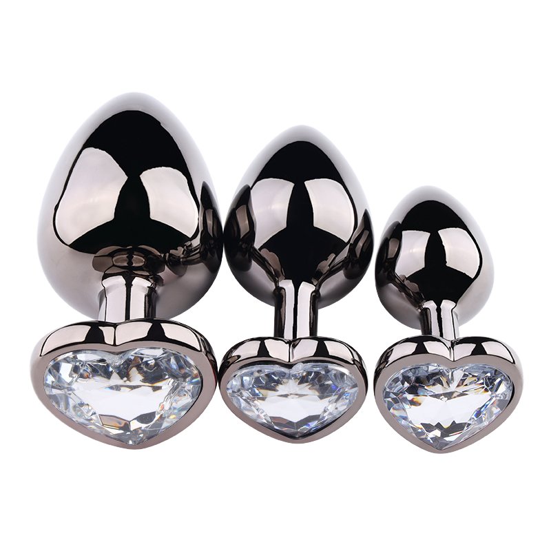 Heart-Shaped Base Jewel Anal Plug Metal Butt Insert Sex Toys for Women Gun-Color Jewel Anal Plug Selling Juguetes Sexuales