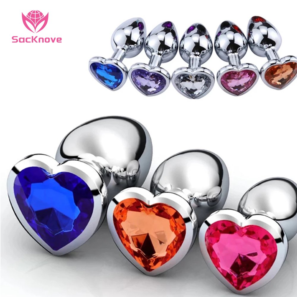 SacKnove Adult Sex Toys Butt 3 Size Set Heart Diamond Bottom Stainless Steel Crystal Stimulator Anal Butt Plug For Woman