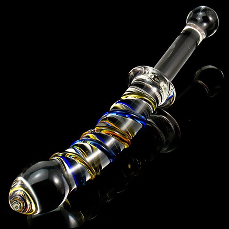 Curved Wavy Textured G-Spot Prostate Massager Vaginal Pussy Stimulator Crystal Glass Dildo Anal Butt Plug for Women Masturbation