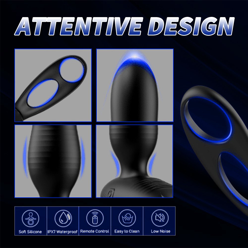 Double Cock Ring Prostate Massage Vibrator with 10 Frequency Wireless Remote Control Men's Sex Toy Juguetes Sexuales Butt Plug