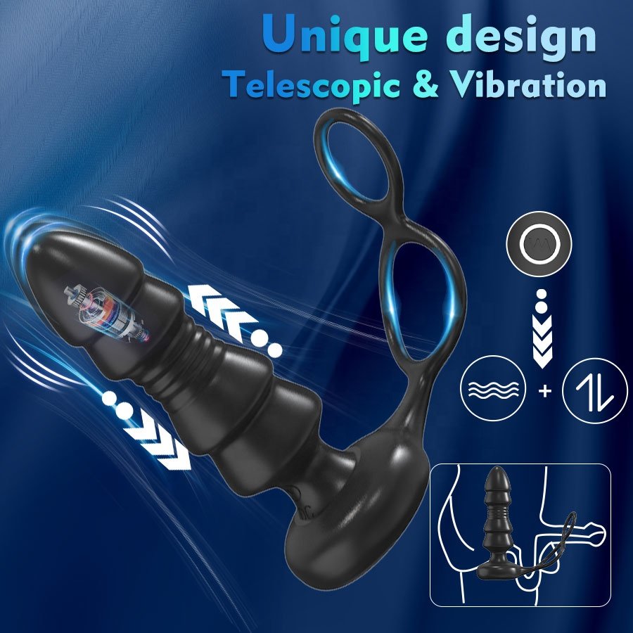 Remote Control Telescopic Anal Butt Plug Vibrator G Spot Prostate Massager with removable Cock Ring Anal Sex Toys for men Women