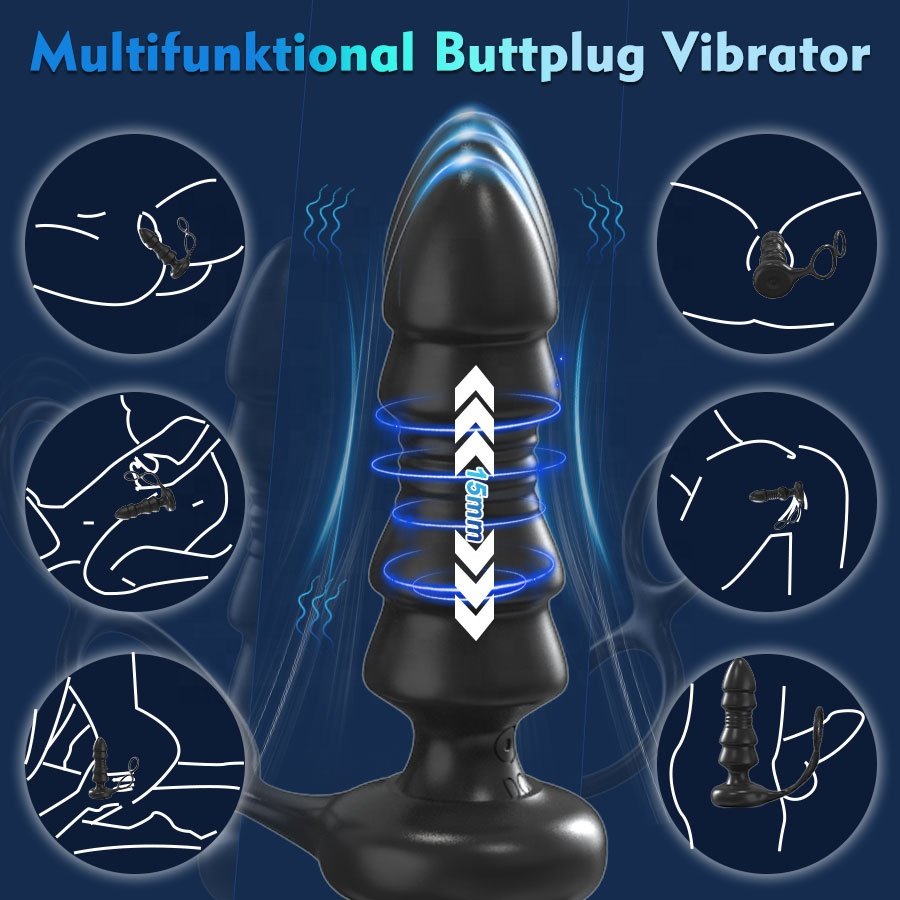 Remote Control Telescopic Anal Butt Plug Vibrator G Spot Prostate Massager with removable Cock Ring Anal Sex Toys for men Women