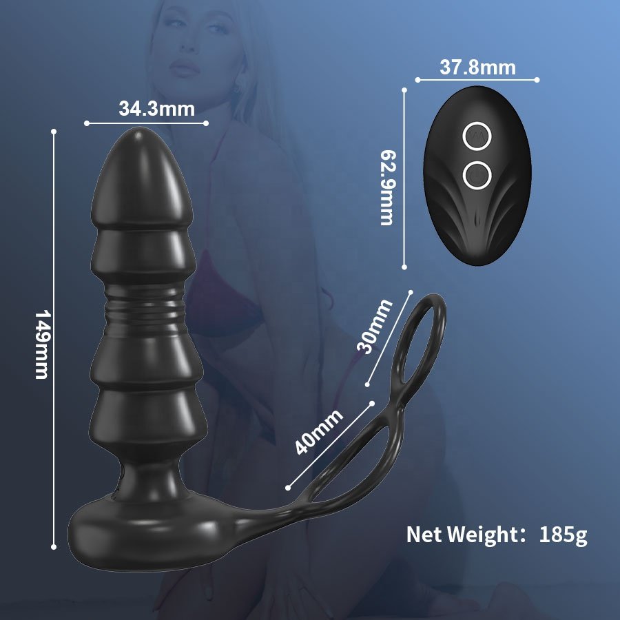 Remote Control Telescopic Anal Butt Plug Vibrator G Spot Prostate Massager with removable Cock Ring Anal Sex Toys for men Women