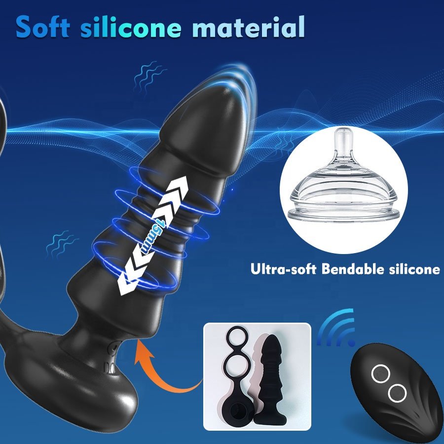 Remote Control Telescopic Anal Butt Plug Vibrator G Spot Prostate Massager with removable Cock Ring Anal Sex Toys for men Women
