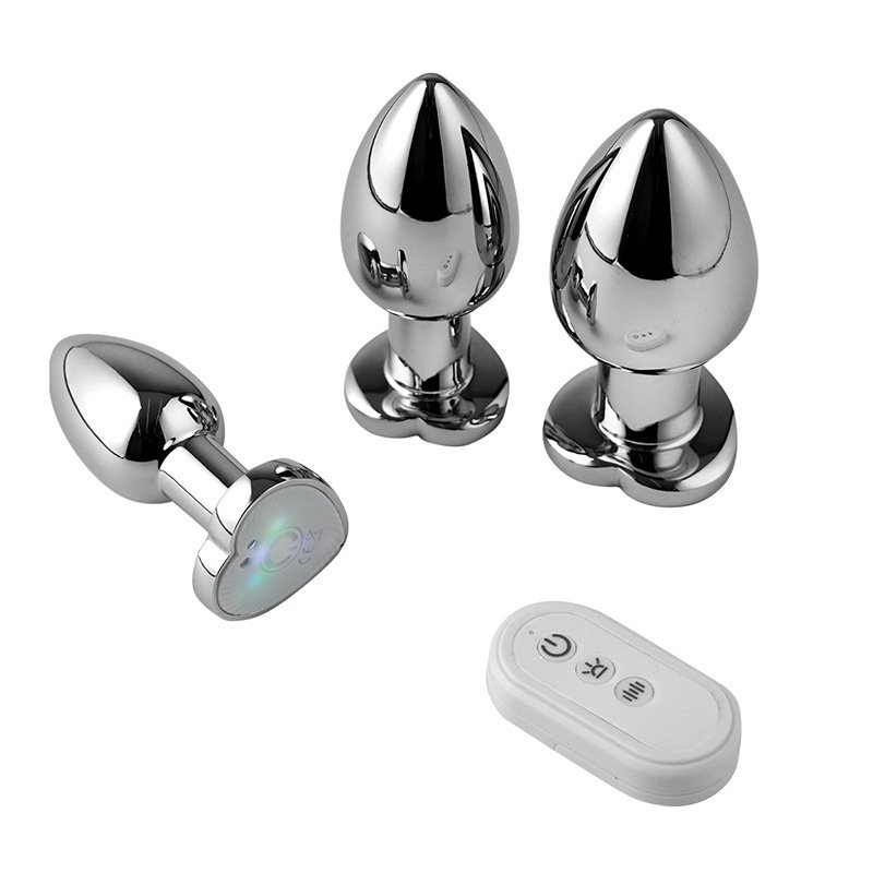 Silver Alloy Co-ed Anal Sex Toys App Remote Control Anal Vibrator 3 Sizes Butt Plug With Flash Light Male Anal Plug