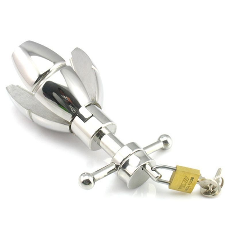 Stainless Steel Butt Plug Anal Trainer for Women and Man, AdjustableOpening Locking Anal Plug Anus Expands Toys with Key