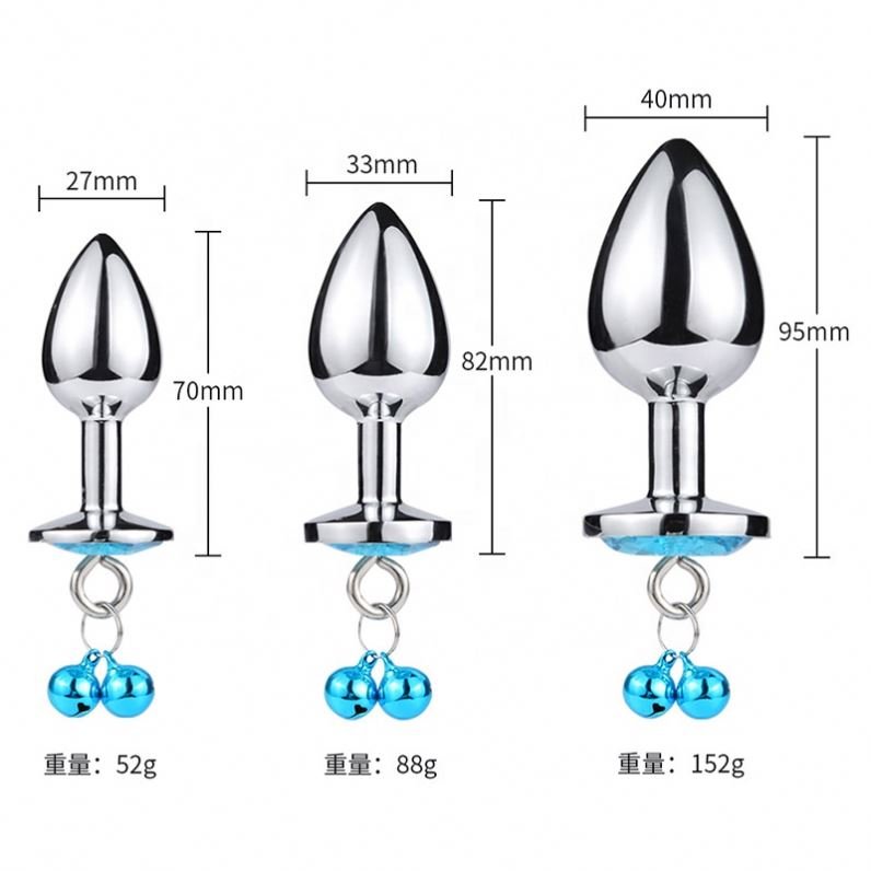 Hot Selling Heart shaped diamond base stainless steel anal plug small metal butt plug set with two bell