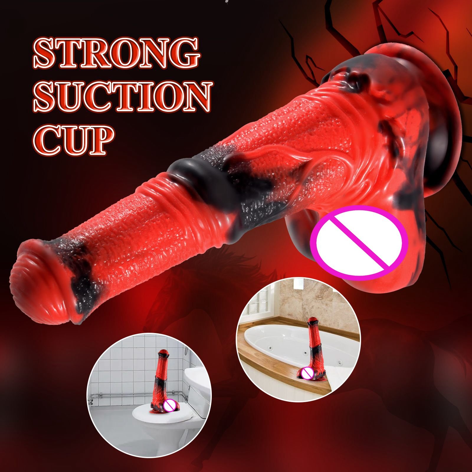 25cm Dia 4.4cm Red & Black XXL Huge Horse Penis Dildo Strong Suction Cup Vagina G-spot Stimulation Penis Anal Sex Toy For Women