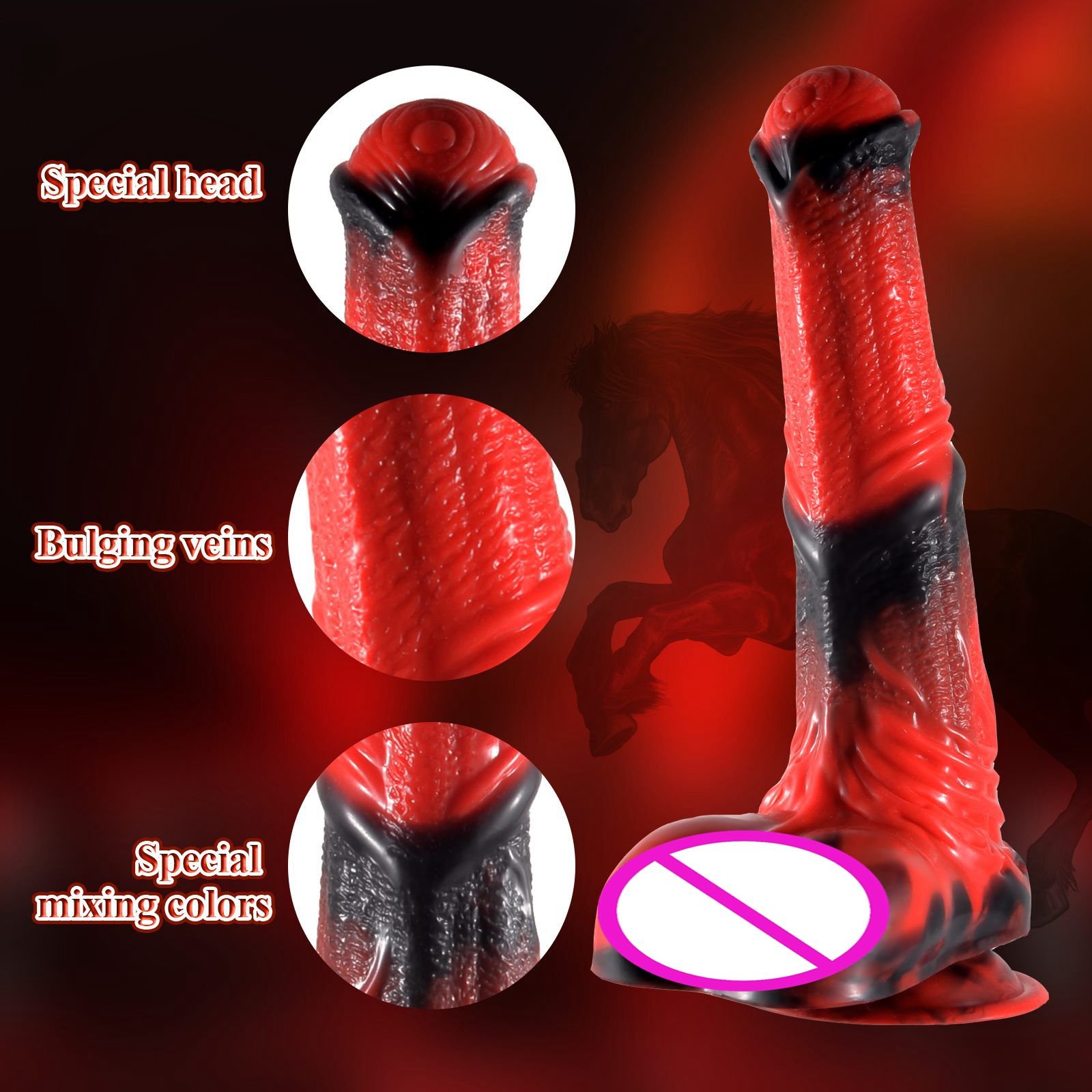 25cm Dia 4.4cm Red & Black XXL Huge Horse Penis Dildo Strong Suction Cup Vagina G-spot Stimulation Penis Anal Sex Toy For Women