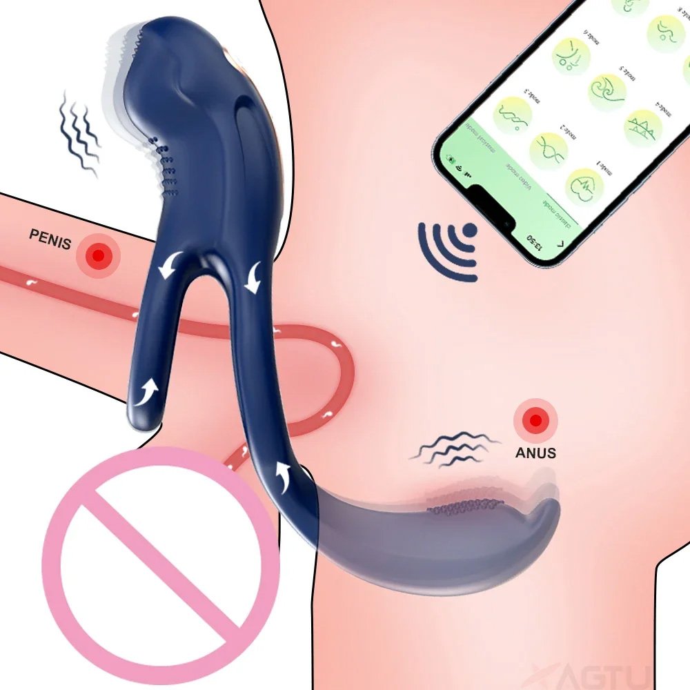 APP Bluetooth Cock Ring Prostate Vibrator Testicle Massage Anal Butt Stimulator Penis Ring Male Masturbator Sex Toy For Men