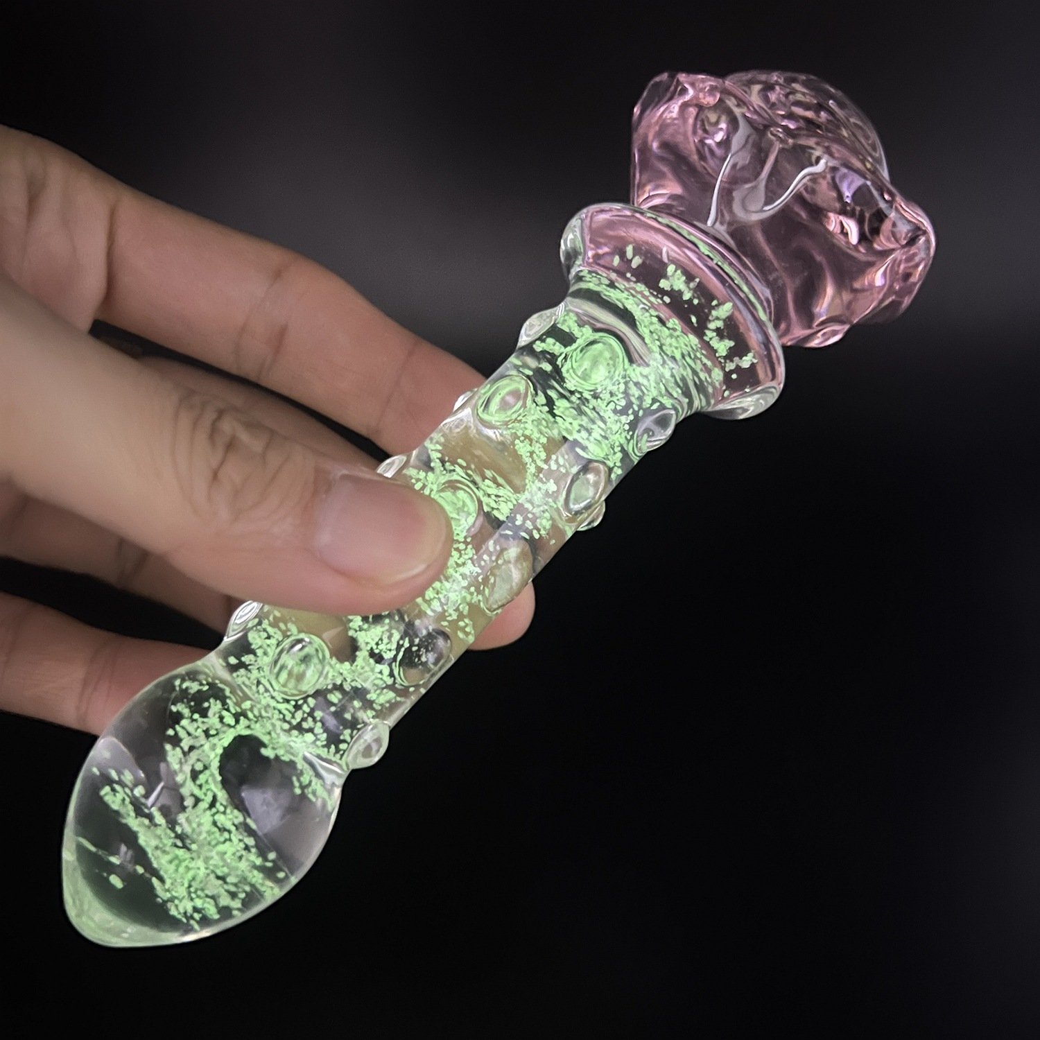 Erotic Rose Glass Dildo Huge Anal Beads Balls Butt Plug for Women Men Pink Rose Glass Penis Anal Plug Sex Tool glow-in-the-dark