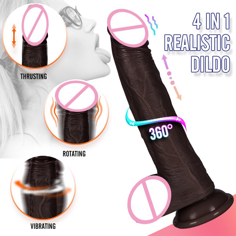 Remote Control 8.5 Inch Silicone G-Spot Anal Dildo Black Lifelike Vibrating Automatic Thrusting Realistic Dildo with Suction Cup