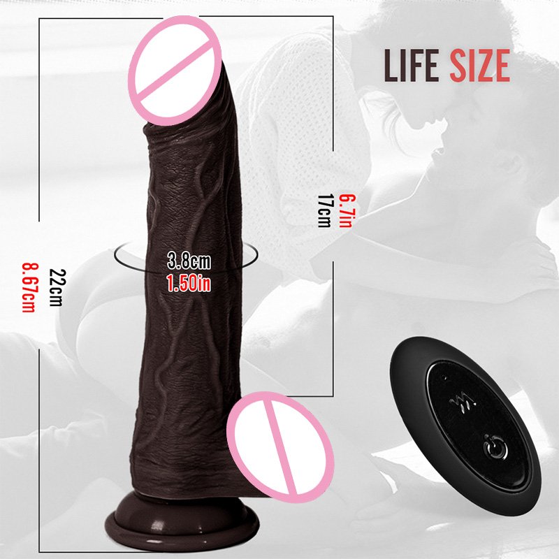 Remote Control 8.5 Inch Silicone G-Spot Anal Dildo Black Lifelike Vibrating Automatic Thrusting Realistic Dildo with Suction Cup