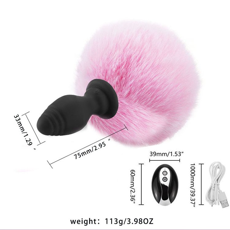 SEXBAY American explosive rabbit tail hairball vibration anal plug can remotely control fetish anal sex toys for men and women