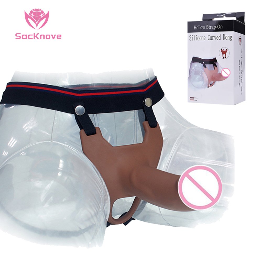 SacKnove Hollow Strapon Sex Toy Panty Belt Silicone Dong Real Skin Feeling Realistic Penis Sleeve Strap On Dildo For Men Lesbian