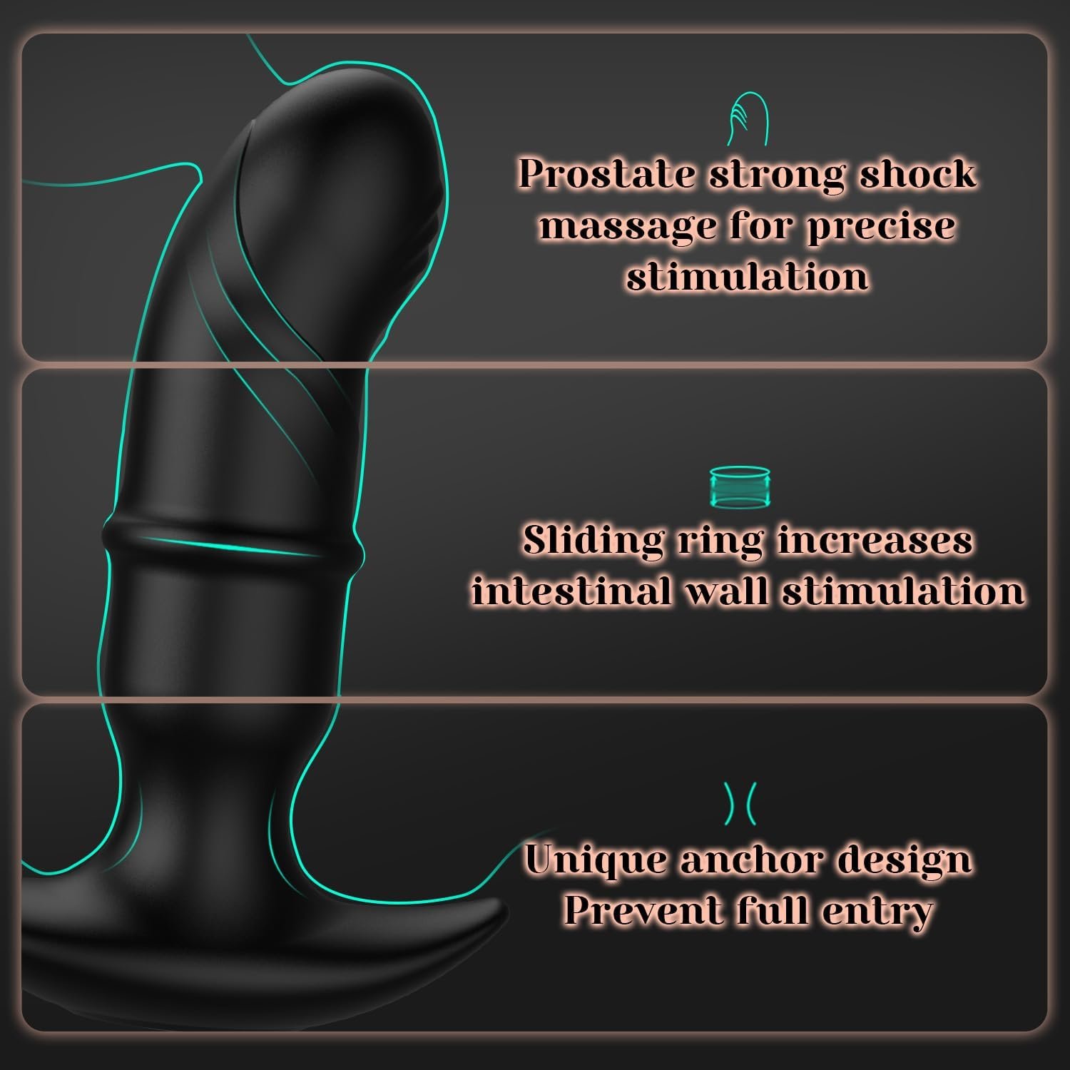 Sliding Anal Vibrator Male Prostate Massager, Anal Butt Plug Vibrator Vibrating Anal Sex Toy with Ergonomic Design