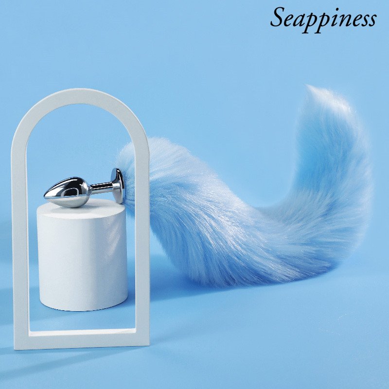 Exotic Flirt Cosplay Sex Toys Blue Fox Tail Anal Plug with Cat-Ear,Metal Expand Butt Plugs for Women Ass Massager SM Sexy Game
