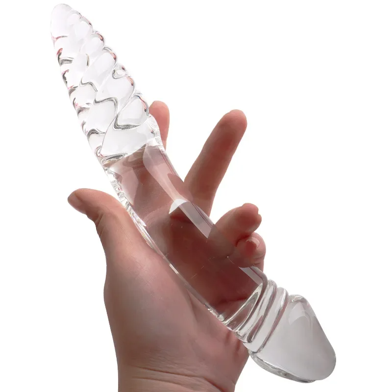 Fetish Adults Sex Toys Vaginal Stimulation Double Ended Transparent Pink Crystal Glass Dildo Anal Butt Plug For Gay Man Lesbian