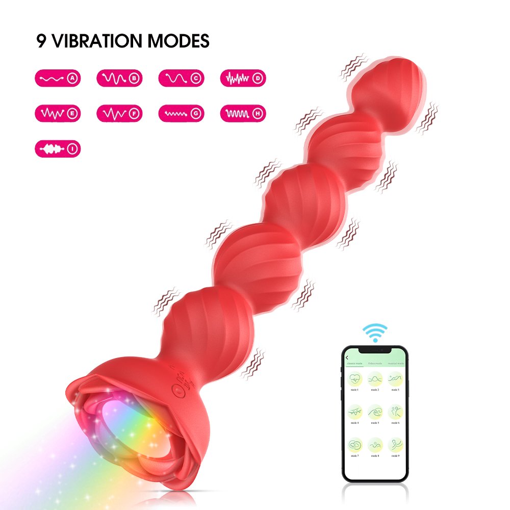Aizhilian Haili Colorful Luminous Anal Plug Remote Control Rose Beads Anal Plug Prostate Masturbation Vibrator