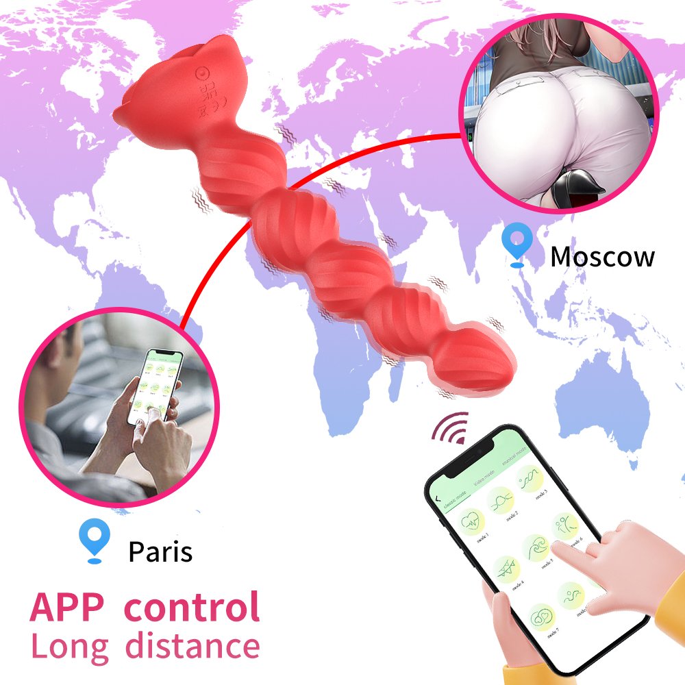 Aizhilian Haili Colorful Luminous Anal Plug Remote Control Rose Beads Anal Plug Prostate Masturbation Vibrator