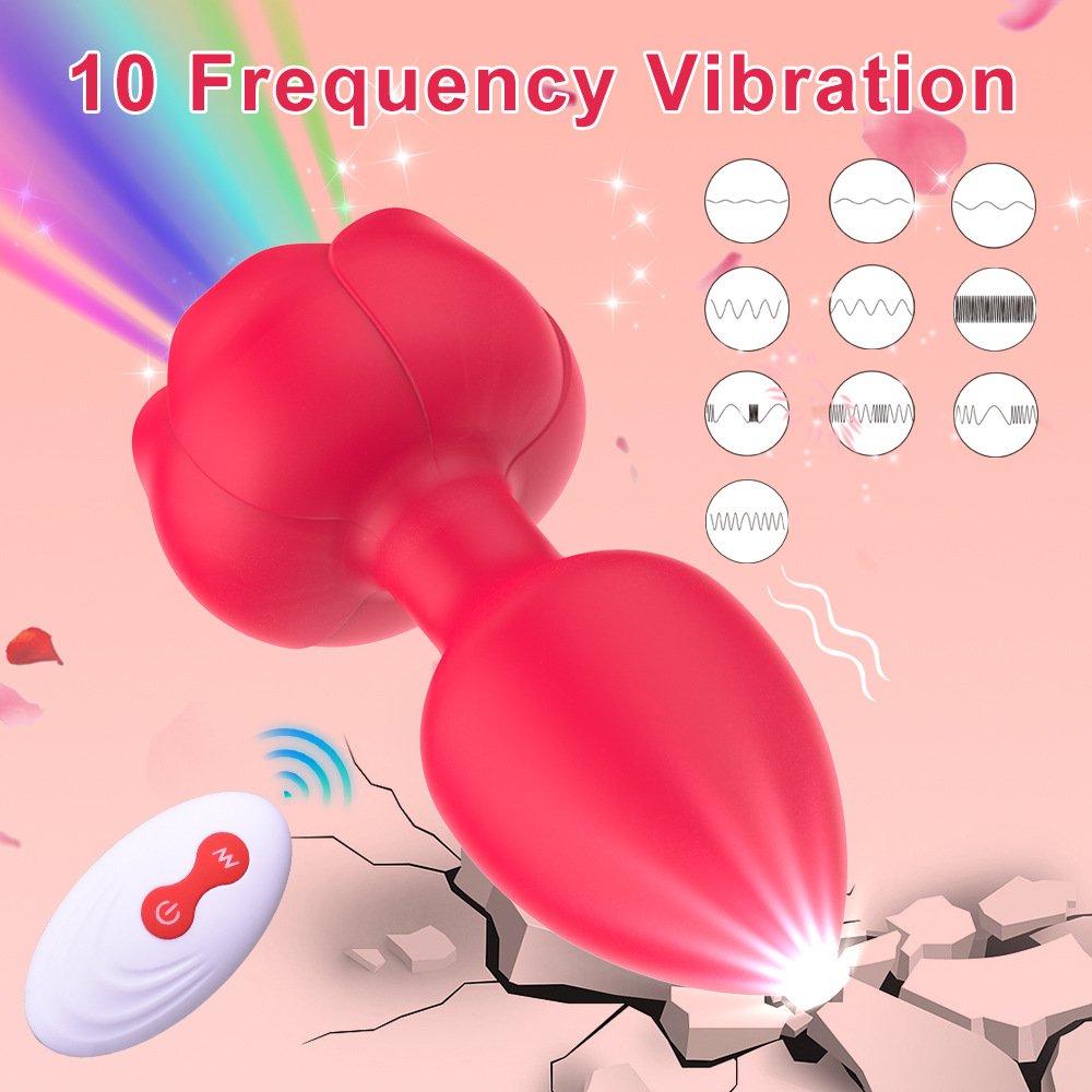 Silicone RC Light Rose Wearable Anal Plugs Training Prostate Massage Rosa butt Plug Adult Sex Toys for Men Women