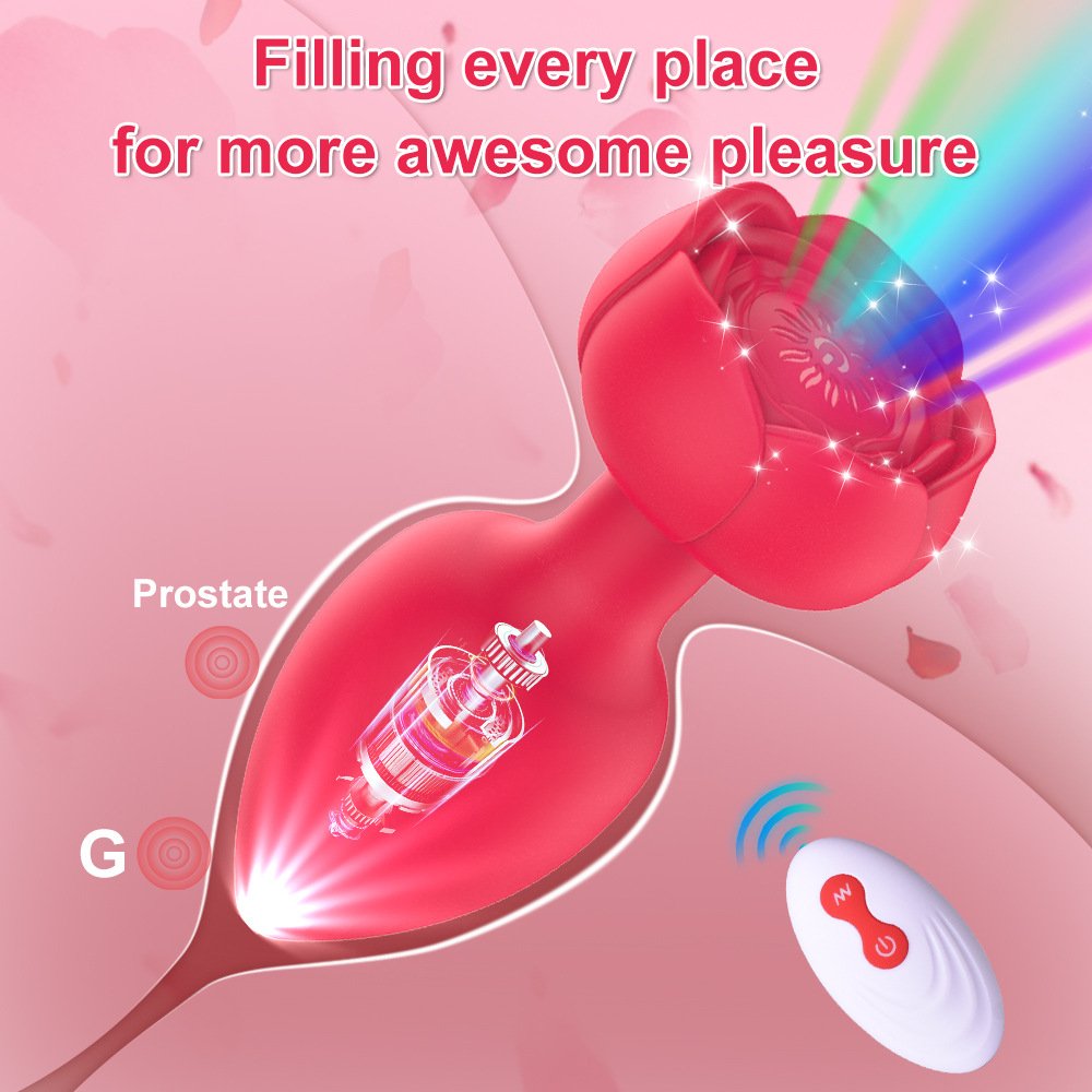 Silicone RC Light Rose Wearable Anal Plugs Training Prostate Massage Rosa butt Plug Adult Sex Toys for Men Women