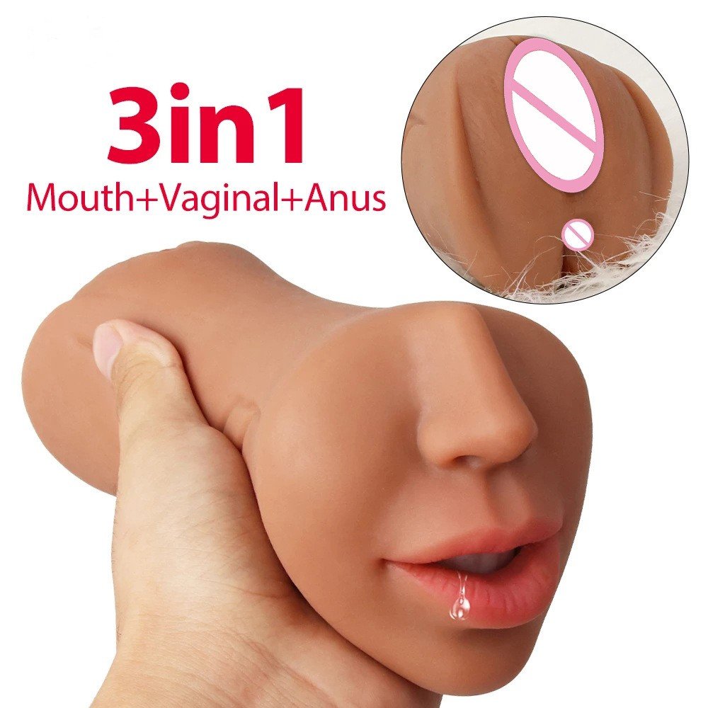 SNK 3 in 1 TPE Realistic Pocket Pussy Toy for men Mouth Vagina Anal Male Masturbator Sex Toys For Men Masturbating