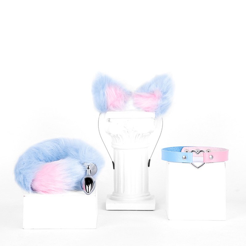 Charm Fox 3 Piece Set Bondage Kit Fetish Set Plush Hair Band Anal Plug Tail Heart Collar BDSM Choker Role Play for Sex Game
