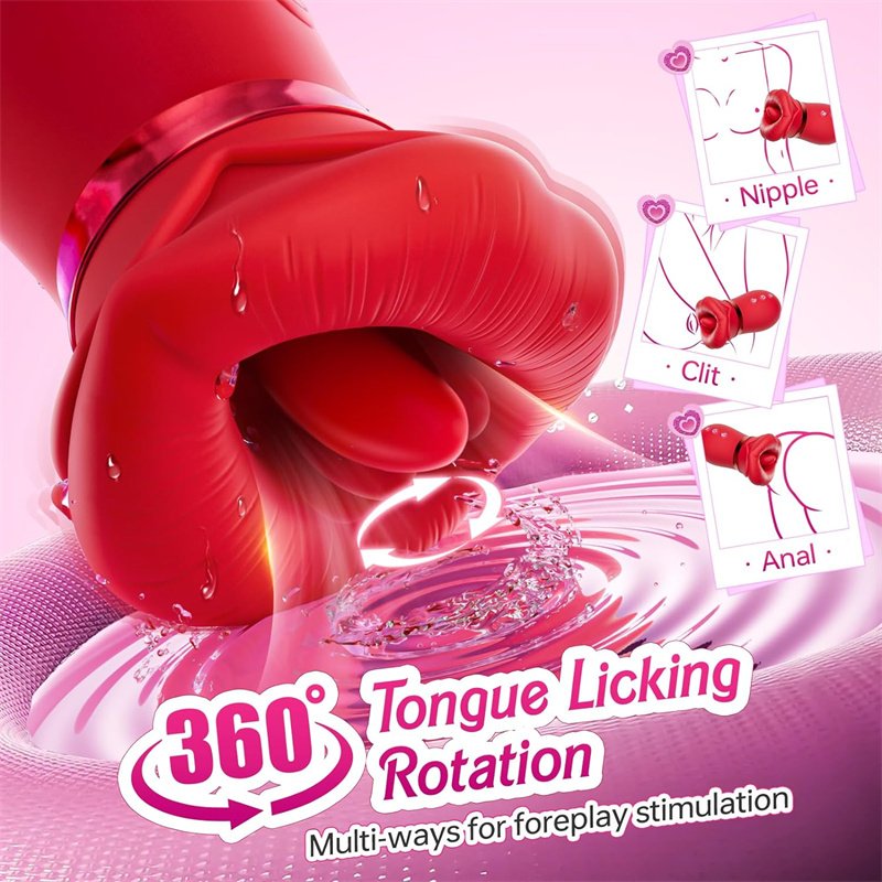 APP Remote Control 4 IN 1 Mouth Sucking Vibrator Rose Sex Toy 10 Tongue Licking Sucking Adult Anal Clit Nipple G Spot Vibrators
