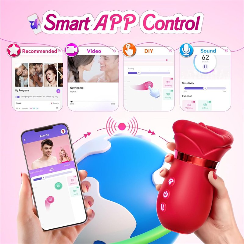 APP Remote Control 4 IN 1 Mouth Sucking Vibrator Rose Sex Toy 10 Tongue Licking Sucking Adult Anal Clit Nipple G Spot Vibrators
