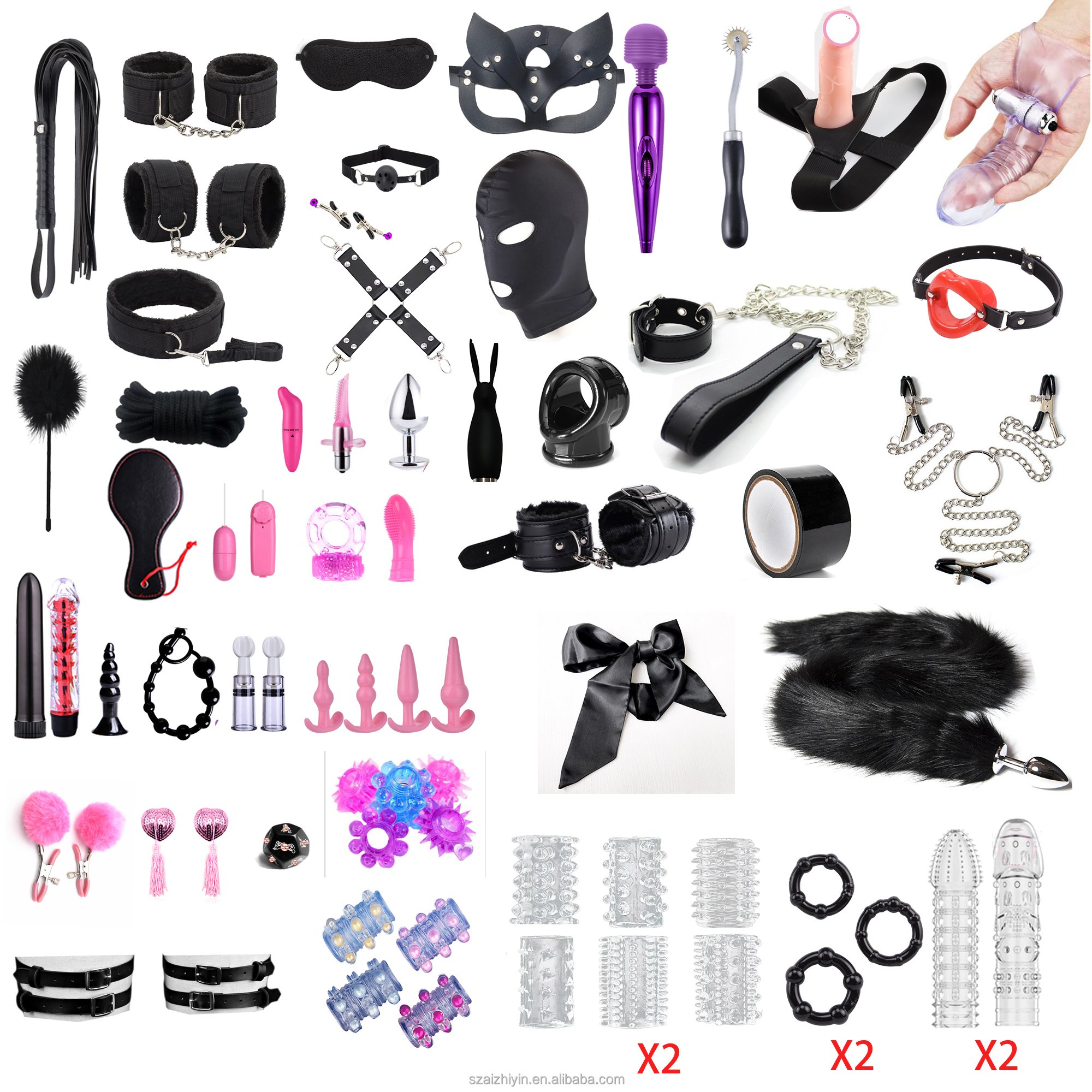 Custom Leather Handcuff Nipple Clamp Neck Collar Whips Leather Mouth Gag Eye Blind Anal Plug Sm Mask Adult Sex Toys Bondage Set