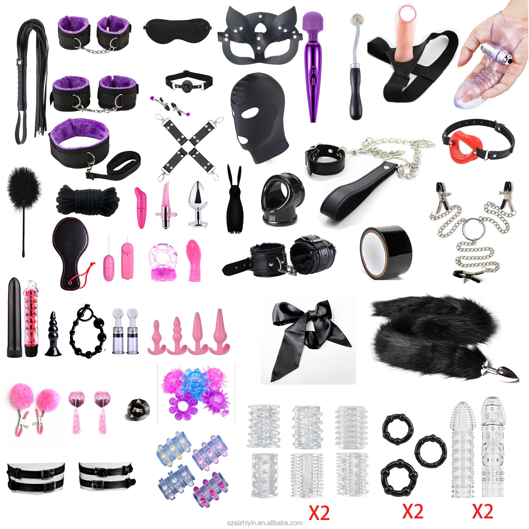 Custom Leather Handcuff Nipple Clamp Neck Collar Whips Leather Mouth Gag Eye Blind Anal Plug Sm Mask Adult Sex Toys Bondage Set