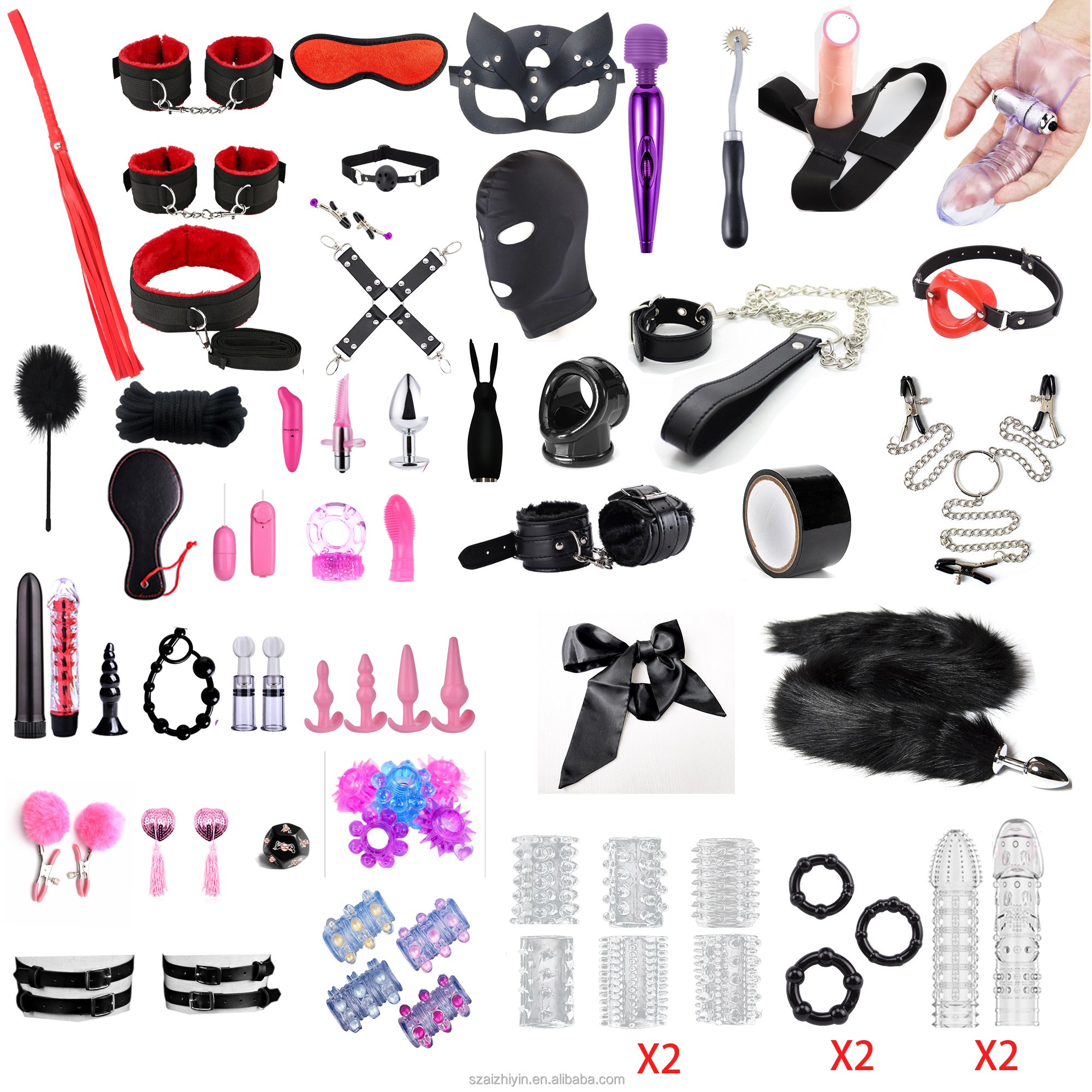 Custom Leather Handcuff Nipple Clamp Neck Collar Whips Leather Mouth Gag Eye Blind Anal Plug Sm Mask Adult Sex Toys Bondage Set