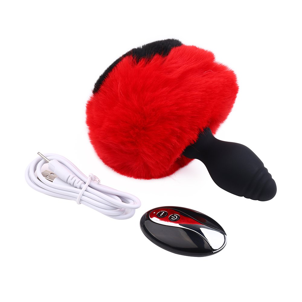 REDBURG Remote Control Silicone Rabbit Short Tail Butt Plug Heart-Shaped Anal Sex Toys for Women SM