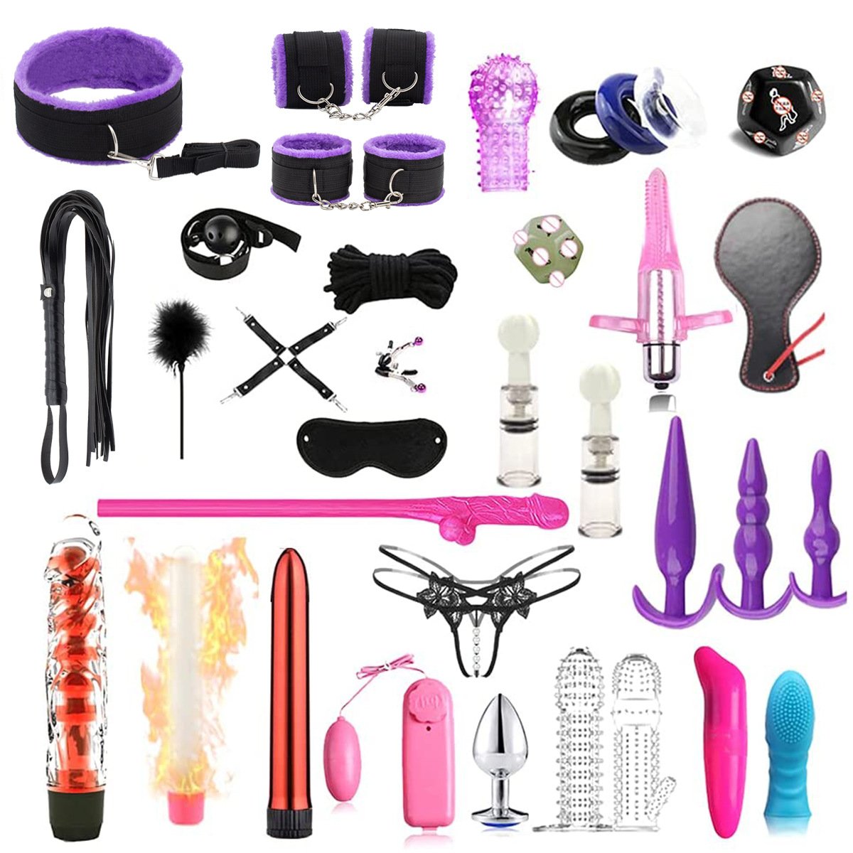 47 PCS BDSM Set Kits Bondage Gear Handcuffs Nipple Clamps Whip Spanking Anal Plug Adults SM Sex Toys for Women Men