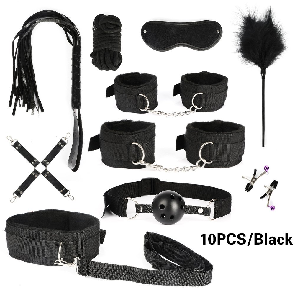 47 PCS BDSM Set Kits Bondage Gear Handcuffs Nipple Clamps Whip Spanking Anal Plug Adults SM Sex Toys for Women Men