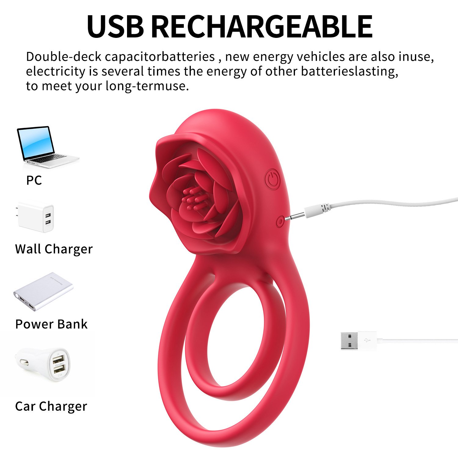 Vibrating Cock Ring with Rose Clitoral Stimulator 7 Vibration Modes Pleasure Penis Ring Vibrator Adult Sex Toys Men and Women