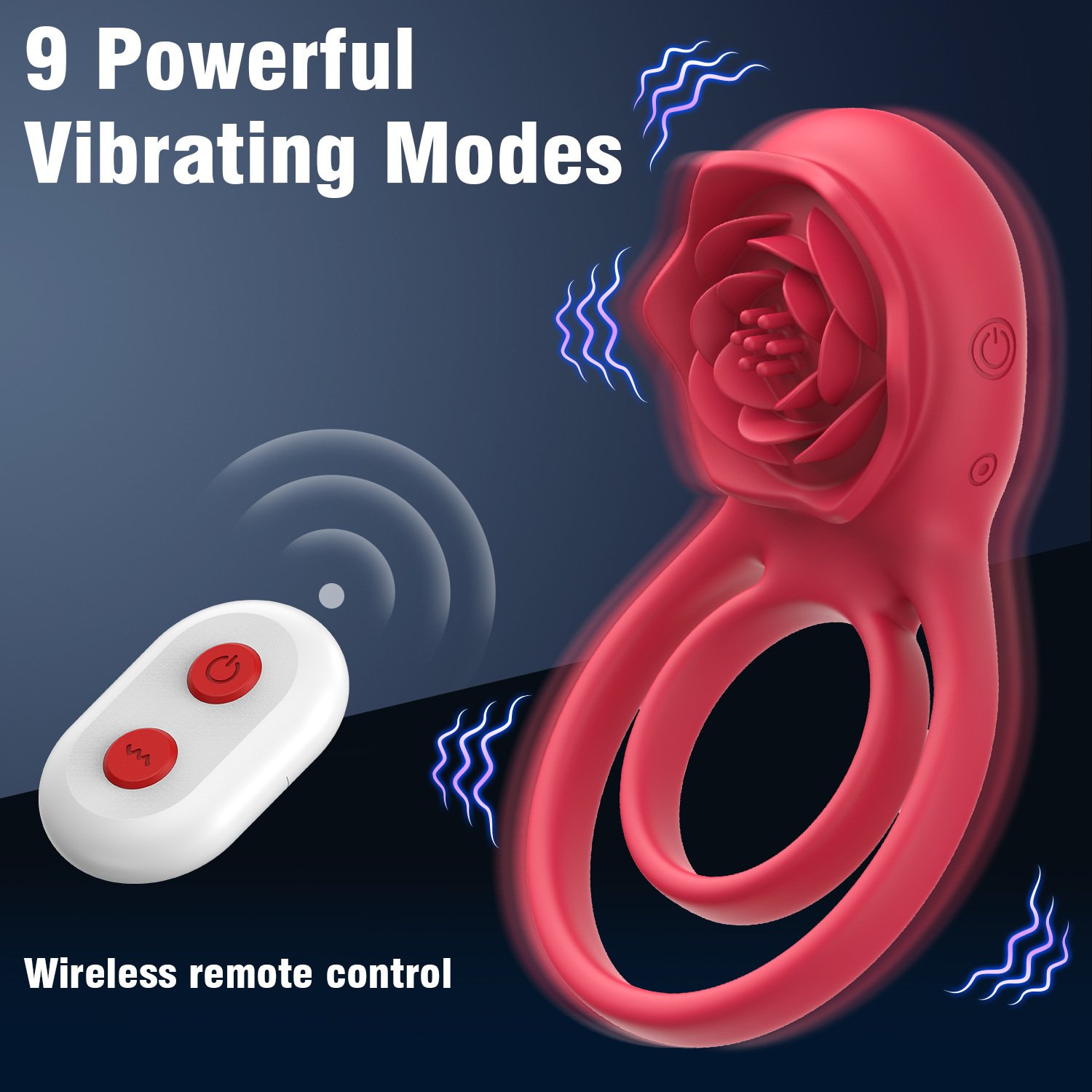 Vibrating Cock Ring with Rose Clitoral Stimulator 7 Vibration Modes Pleasure Penis Ring Vibrator Adult Sex Toys Men and Women