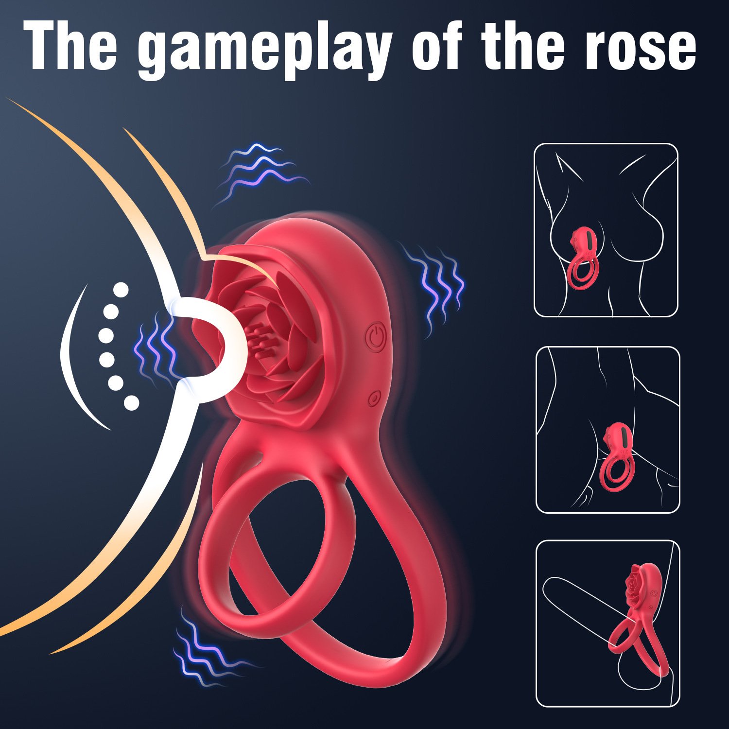 Vibrating Cock Ring with Rose Clitoral Stimulator 7 Vibration Modes Pleasure Penis Ring Vibrator Adult Sex Toys Men and Women