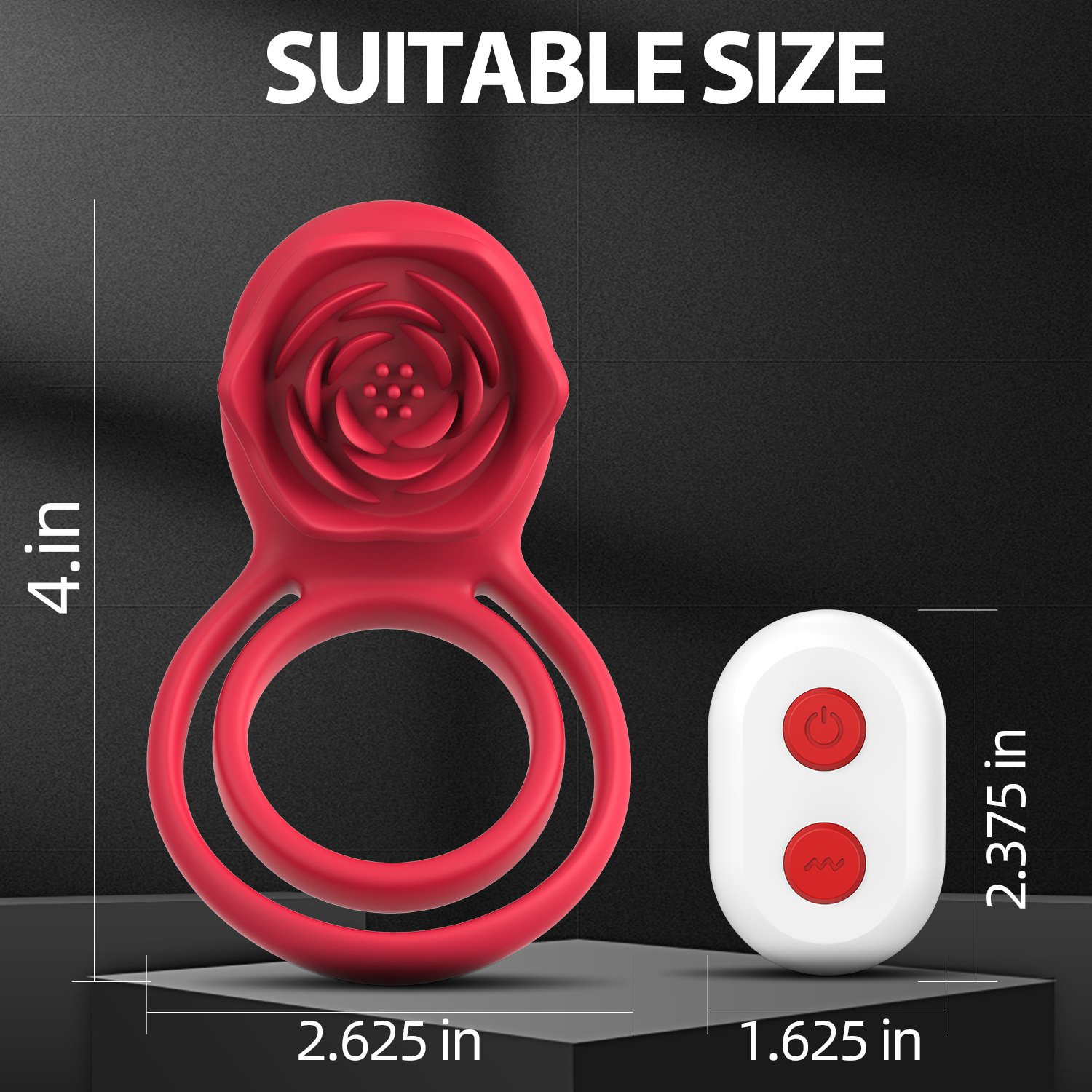 Vibrating Cock Ring with Rose Clitoral Stimulator 7 Vibration Modes Pleasure Penis Ring Vibrator Adult Sex Toys Men and Women