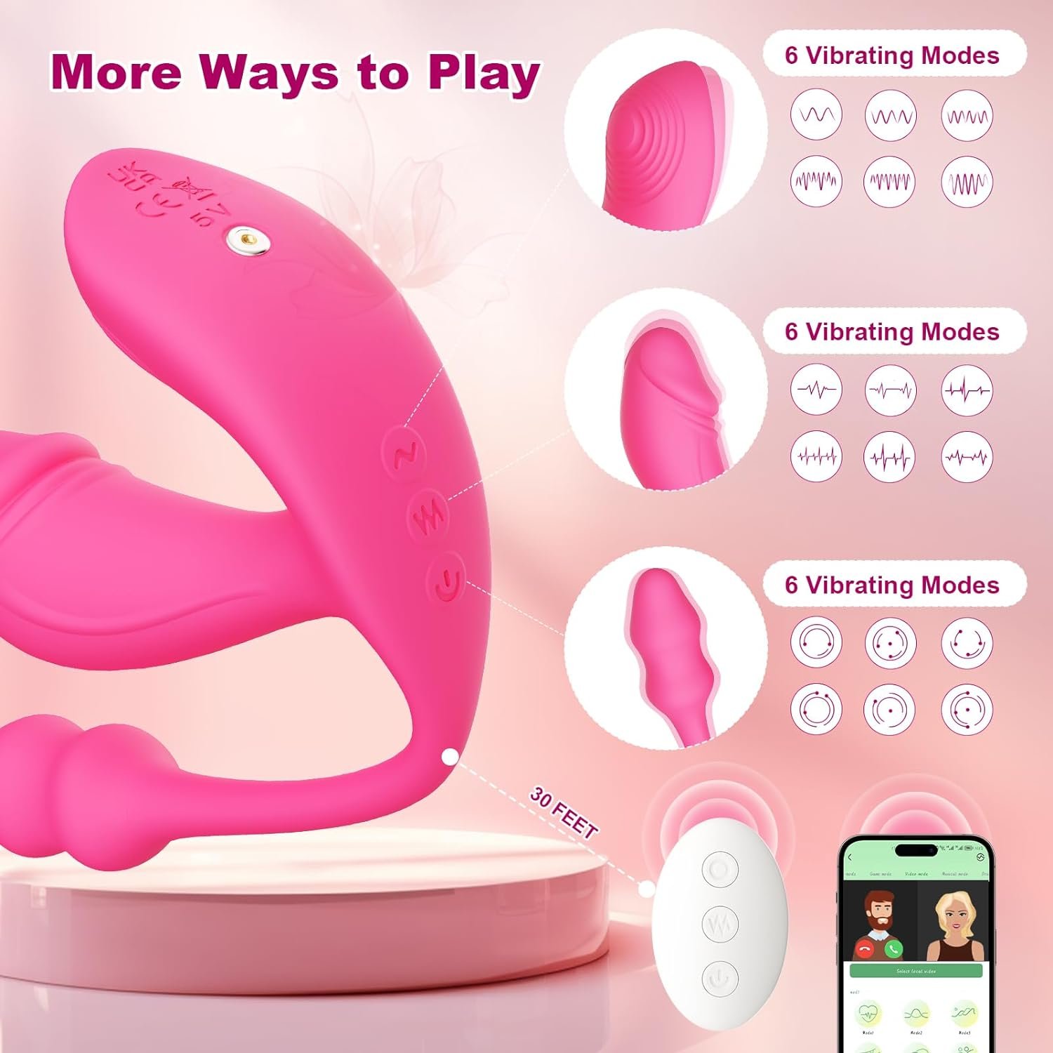 3 in 1 Vibrator Dildo and Anal Plug Sex Toys App and Remote Control Vibrator 6x6x6 Modes Butterfly Wearable Panty Vibrator