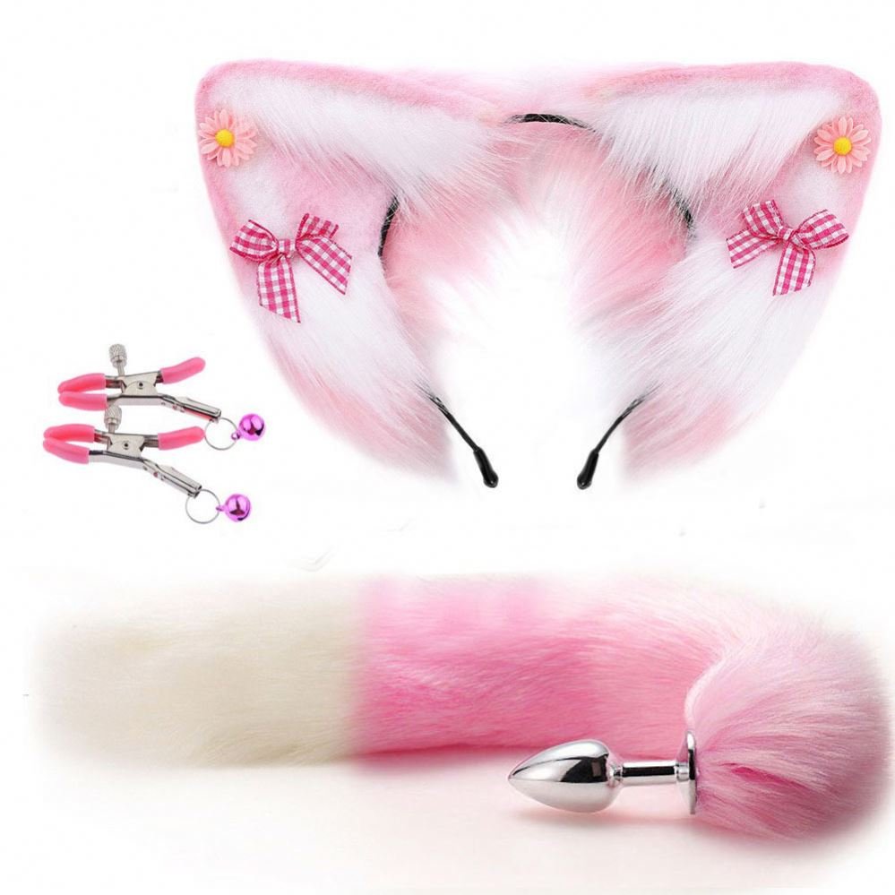 Fox Tail Clip Ears Butt Plug Set Anal Toys Plug Couple Game Play Adult Sex Toy Cosplay Costume for girls and couple