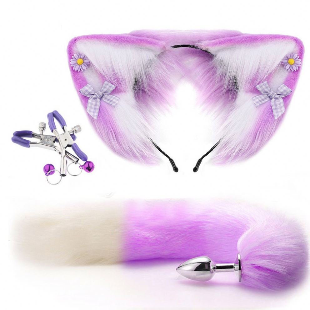 Fox Tail Clip Ears Butt Plug Set Anal Toys Plug Couple Game Play Adult Sex Toy Cosplay Costume for girls and couple