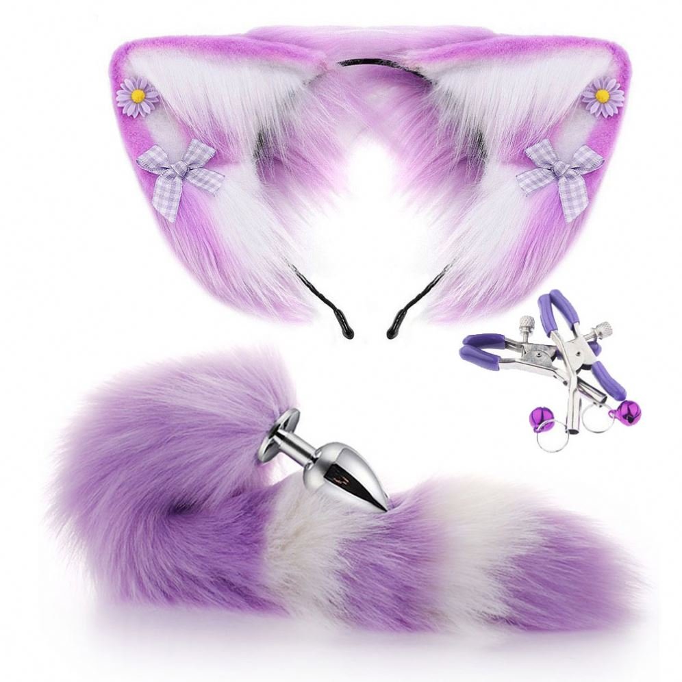 Fox Tail Clip Ears Butt Plug Set Anal Toys Plug Couple Game Play Adult Sex Toy Cosplay Costume for girls and couple
