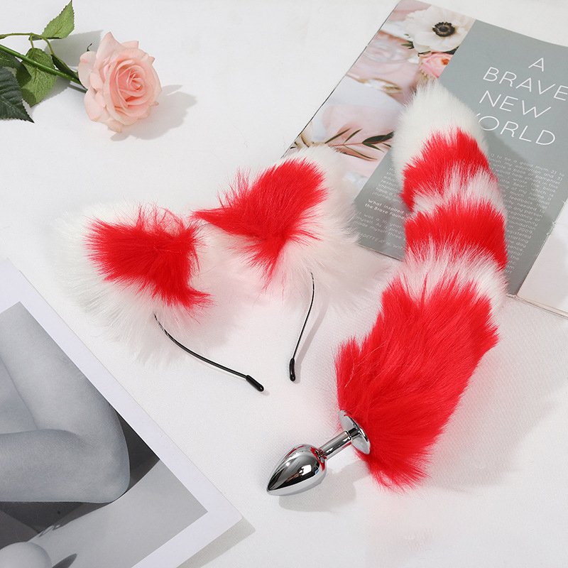 Anal Sex Toys Fox Tail Butt Plug Sexy Plush Cat Ear Headband With Bells Necklace Set Massage Sex toys For Women Couples Cosplay