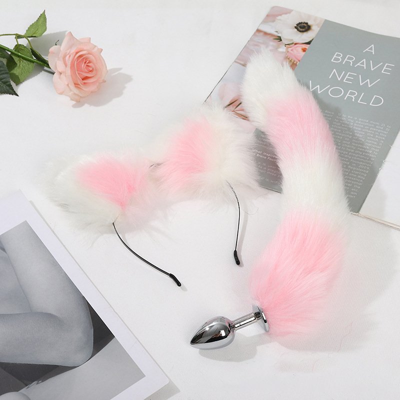 Anal Sex Toys Fox Tail Butt Plug Sexy Plush Cat Ear Headband With Bells Necklace Set Massage Sex toys For Women Couples Cosplay