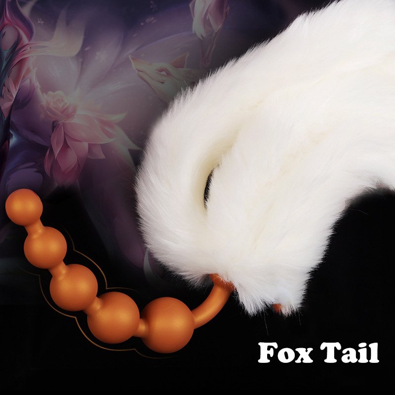 Best Selling Silicone 5 Gradual Anal Beads Plug with Removable Fox Tails Gold Butt Plug Adult Sex Toy For Cosplay