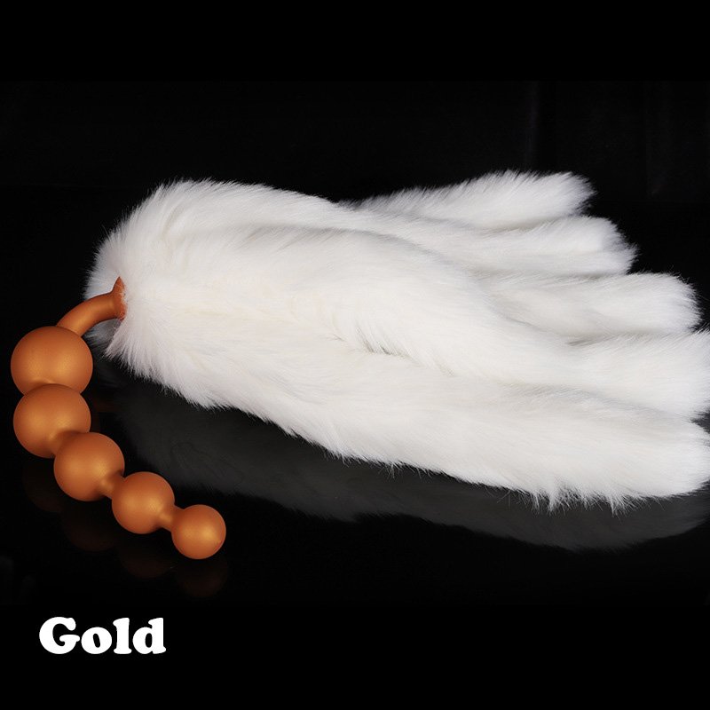 Best Selling Silicone 5 Gradual Anal Beads Plug with Removable Fox Tails Gold Butt Plug Adult Sex Toy For Cosplay